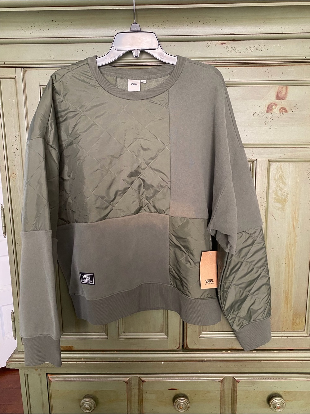 NWT Vans Olive Green Sweatshirt with Black Logo Patch
